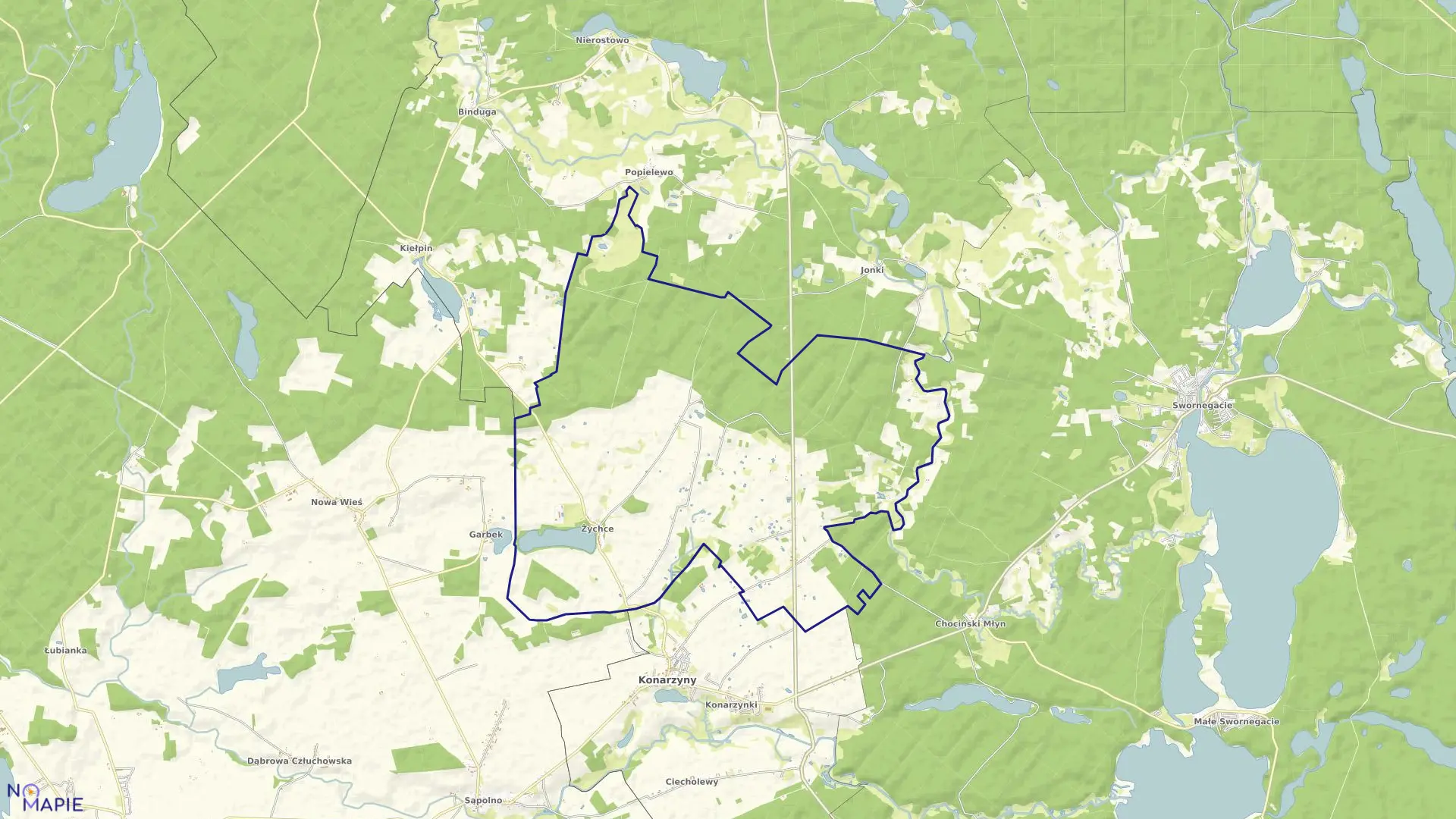 Mapa obrębu Zielona Huta w gminie Konarzyny